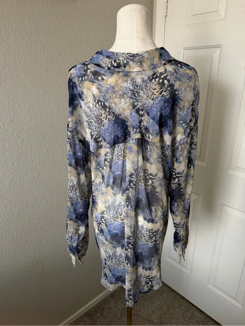 Free People Blue Multi-Print Button-Down Shirt